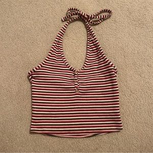Garage Striped Multicolor Cropped Halter Top